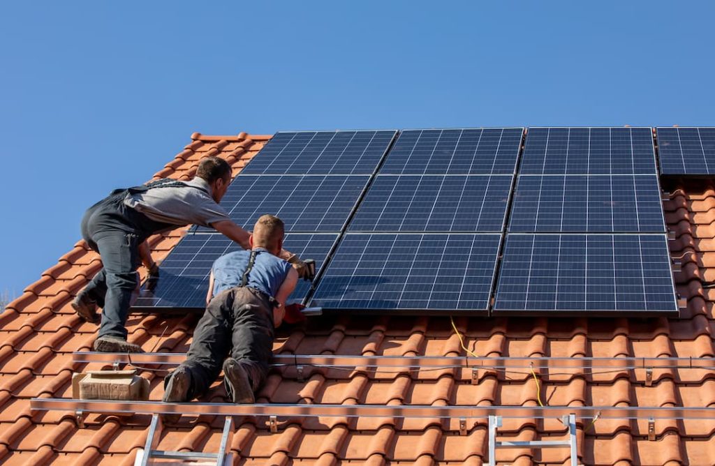 Installing solar panels on roof